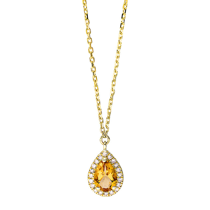 Collier mit Citrin  aus 750/-18 Karat Gelbgold mit 20 Diamanten 0
