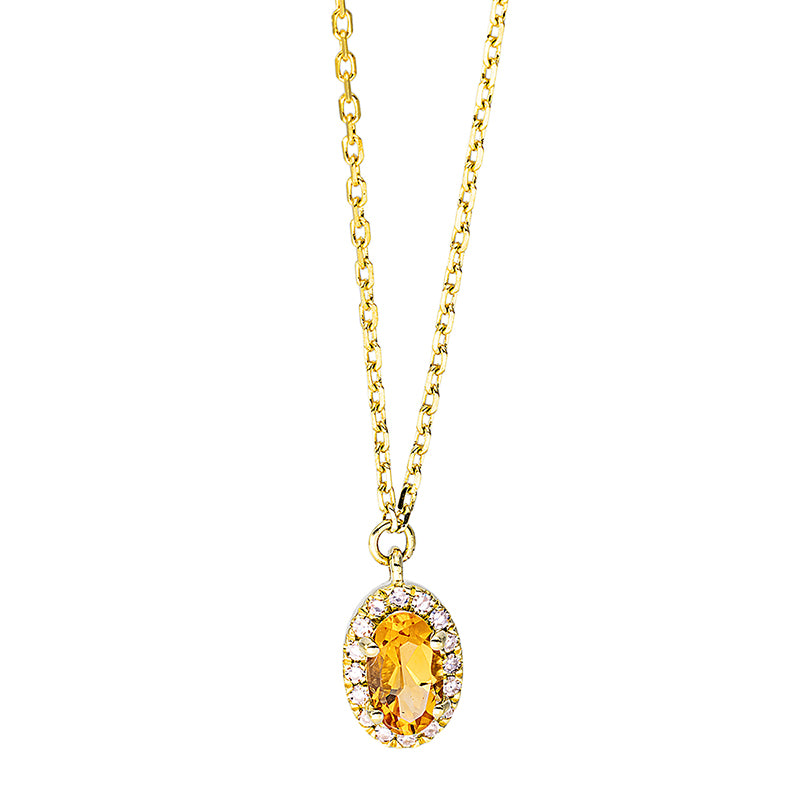 Collier mit Citrin  aus 750/-18 Karat Gelbgold mit 16 Diamanten 0