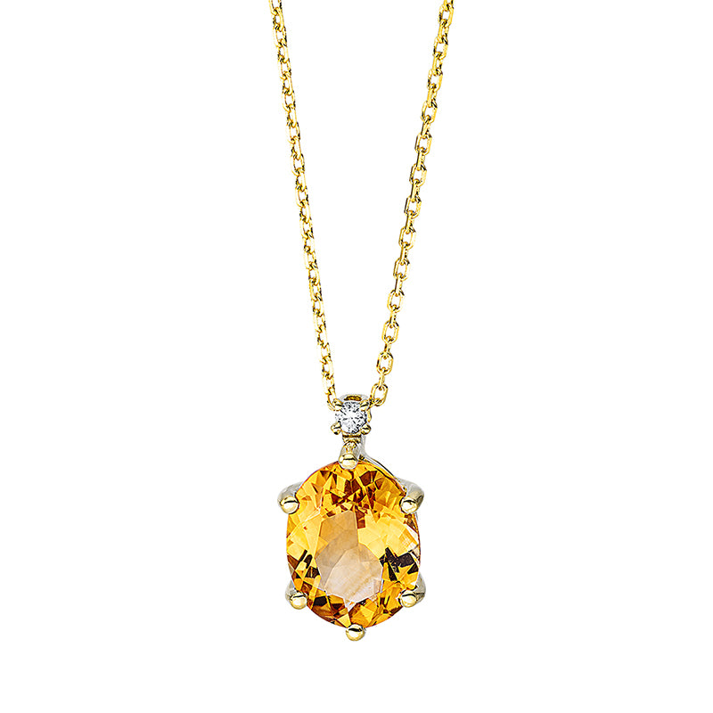 Collier mit Citrin  aus 750/-18 Karat Gelbgold mit 1 Diamant 0