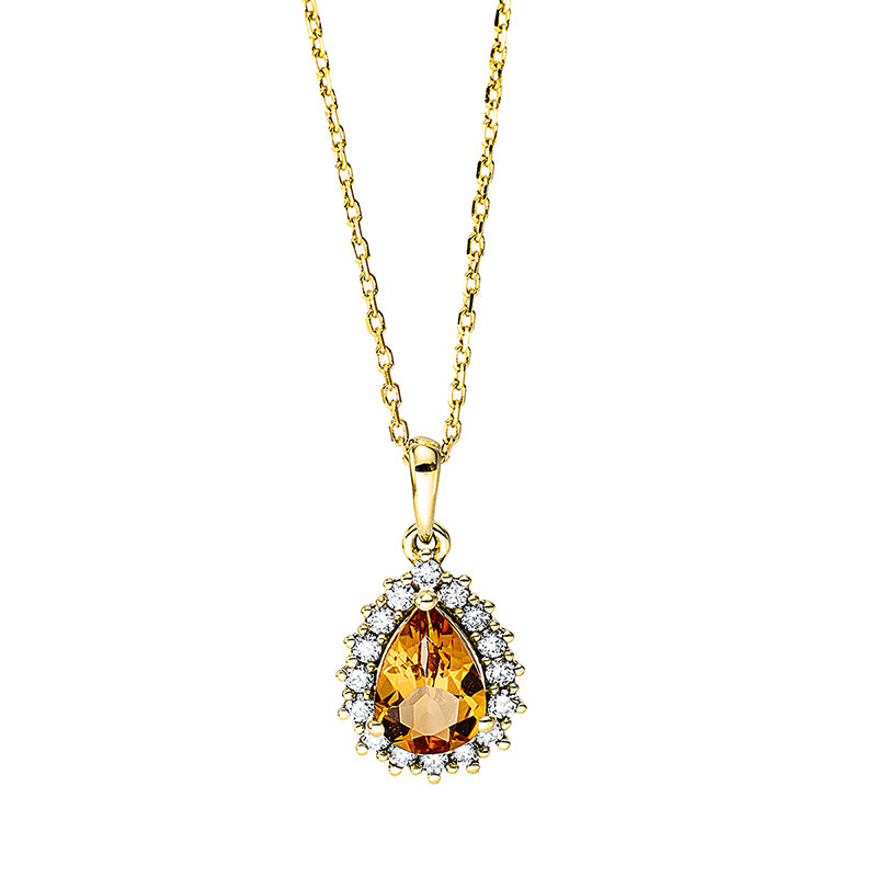 Collier mit Citrin  aus 750/-18 Karat Gelbgold mit 16 Diamanten 0