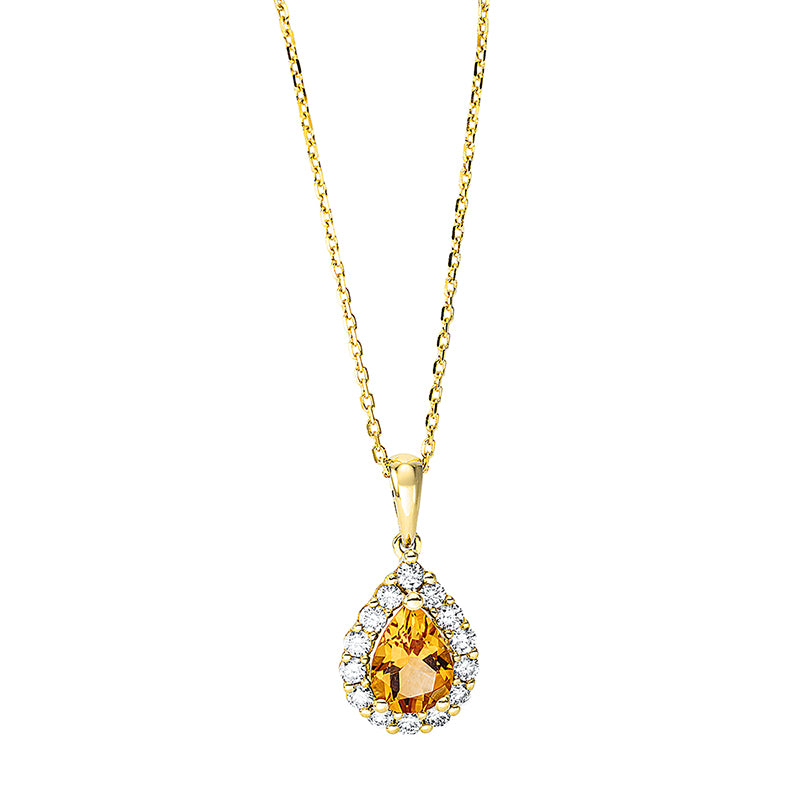 Collier mit Citrin  aus 750/-18 Karat Gelbgold mit 14 Diamanten 0