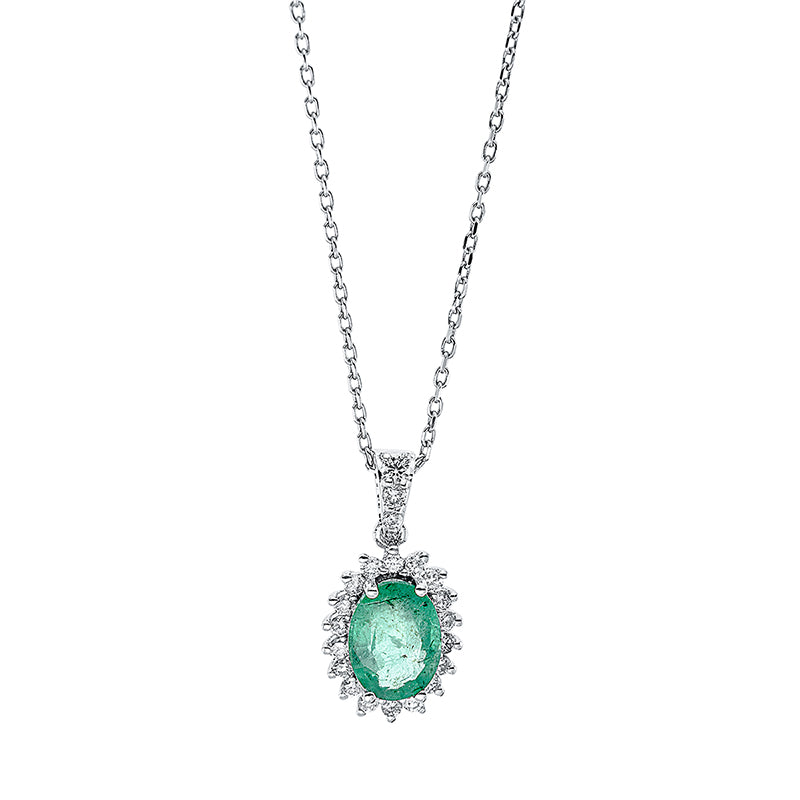 Collier mit Smaragd  aus 750/-18 Karat Weißgold mit 21 Diamanten 0