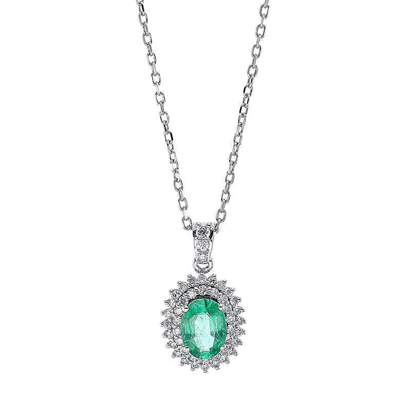 Collier mit Smaragd  aus 750/-18 Karat Weißgold mit 45 Diamanten 0