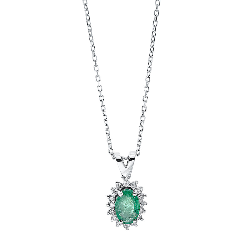 Collier mit Smaragd  aus 750/-18 Karat Weißgold mit 16 Diamanten 0