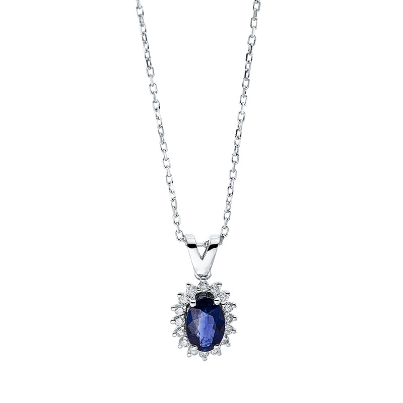 Collier mit Saphir  aus 750/-18 Karat Weißgold mit 16 Diamanten 0