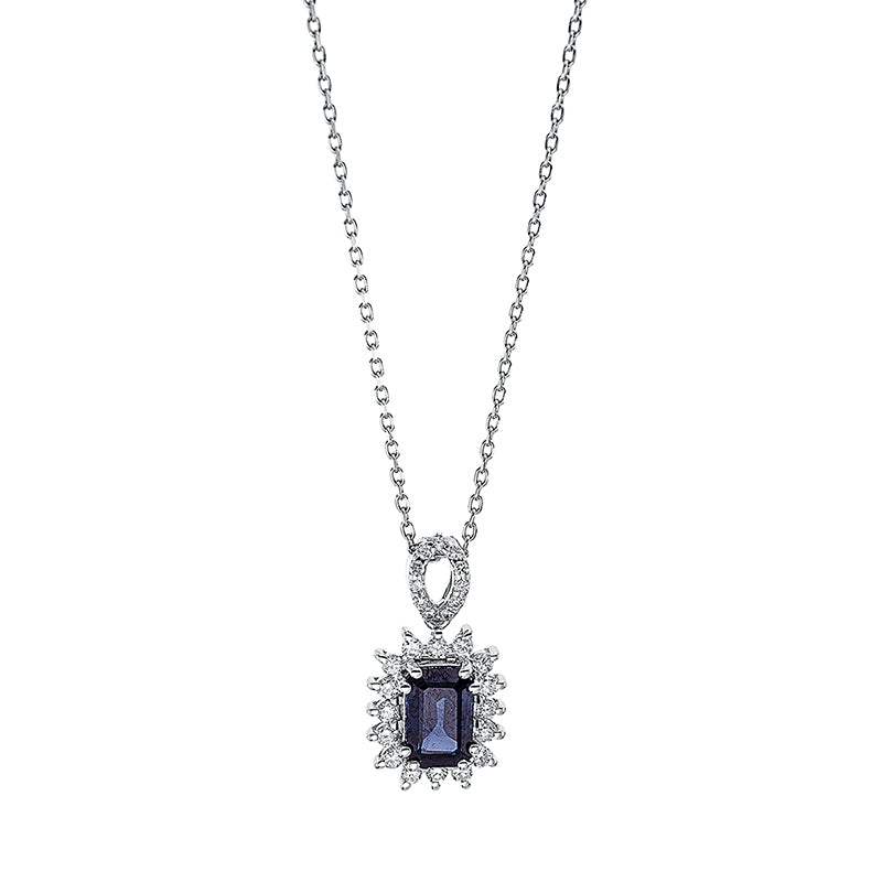 Collier mit Saphir  aus 750/-18 Karat Weißgold mit 27 Diamanten 0