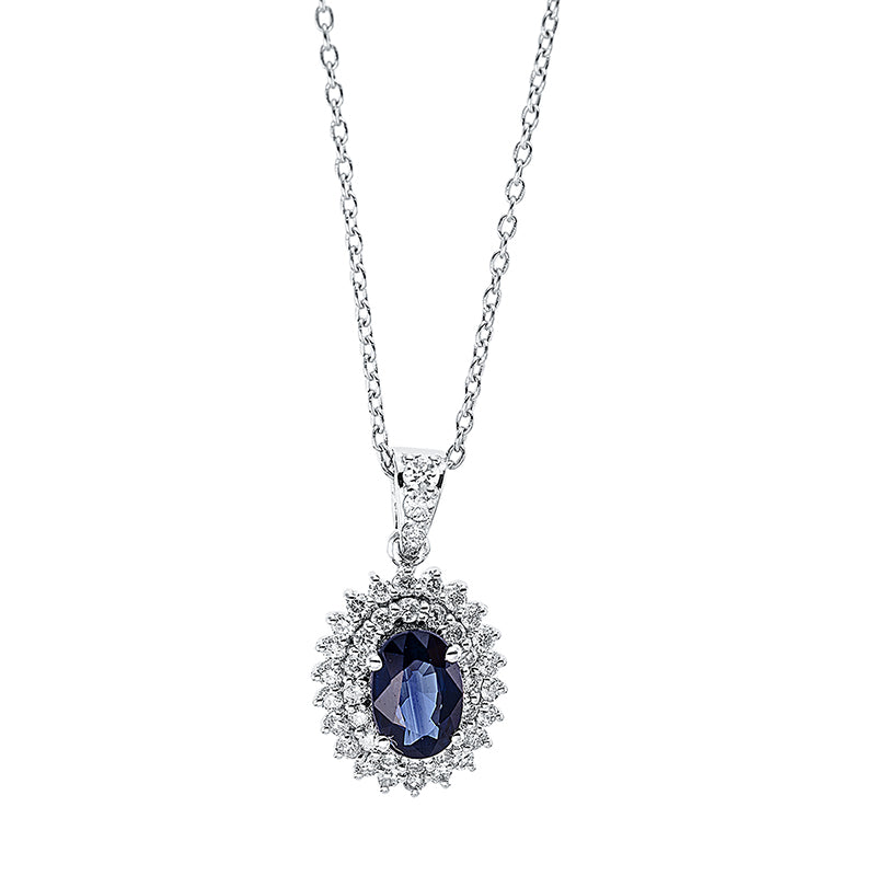 Collier mit Saphir  aus 750/-18 Karat Weißgold mit 41 Diamanten 0