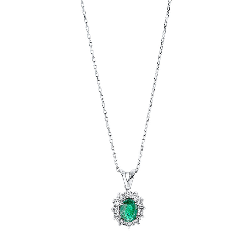 Collier mit Smaragd  aus 750/-18 Karat Weißgold mit 12 Diamanten 0