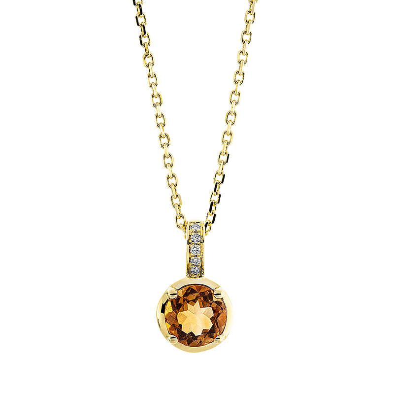 Collier mit Citrin  aus 750/-18 Karat Gelbgold mit 5 Diamanten 0