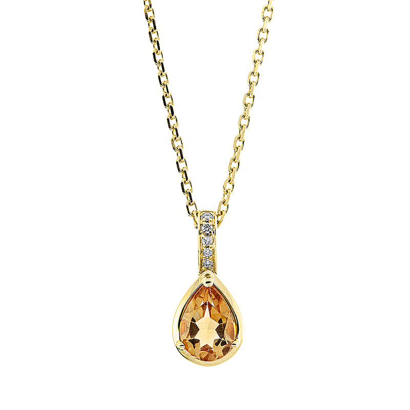 Collier mit Citrin  aus 750/-18 Karat Gelbgold mit 5 Diamanten 0