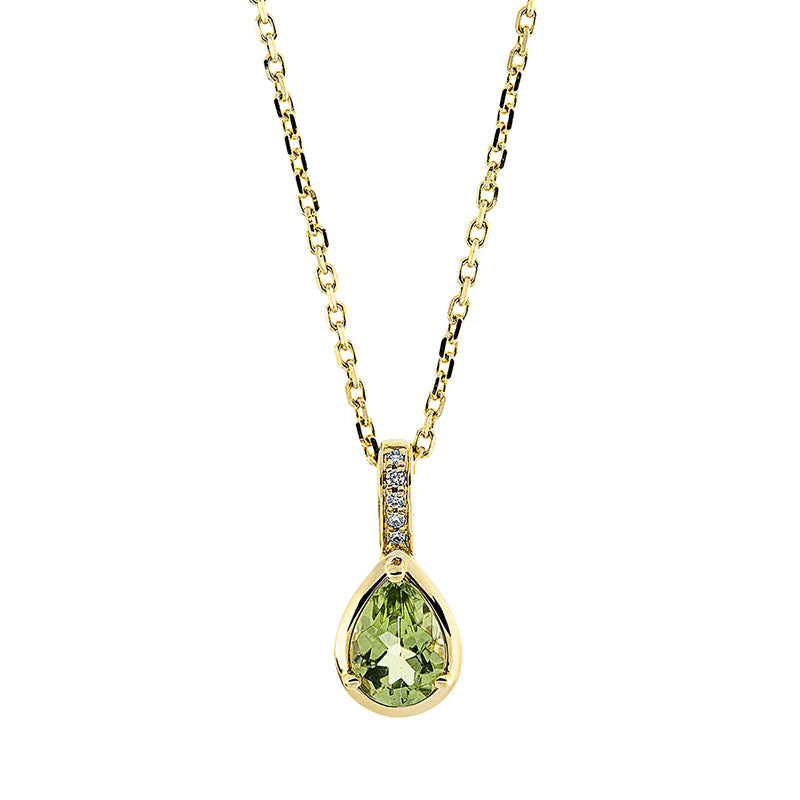 Collier mit Peridot  aus 750/-18 Karat Gelbgold mit 5 Diamanten 0