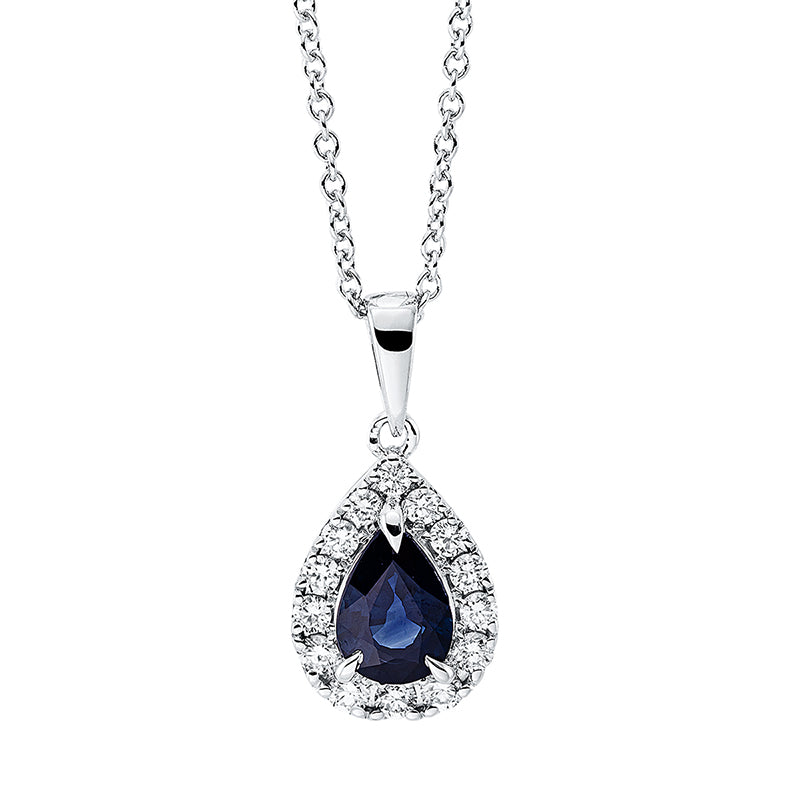 Collier mit Saphir  aus 750/-18 Karat Weißgold mit 14 Diamanten 0