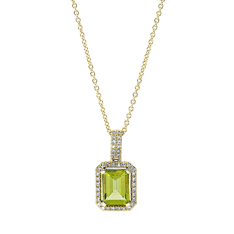 Collier mit Peridot  aus 750/-18 Karat Gelbgold mit 40 Diamanten 0