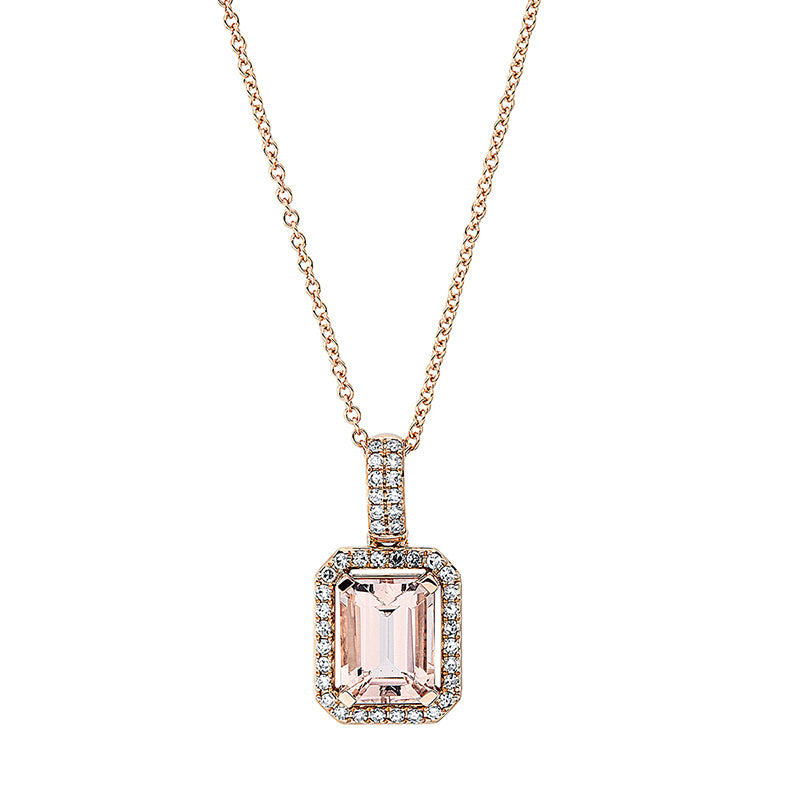 Collier mit Morganit  aus 750/-18 Karat Rotgold mit 40 Diamanten 0