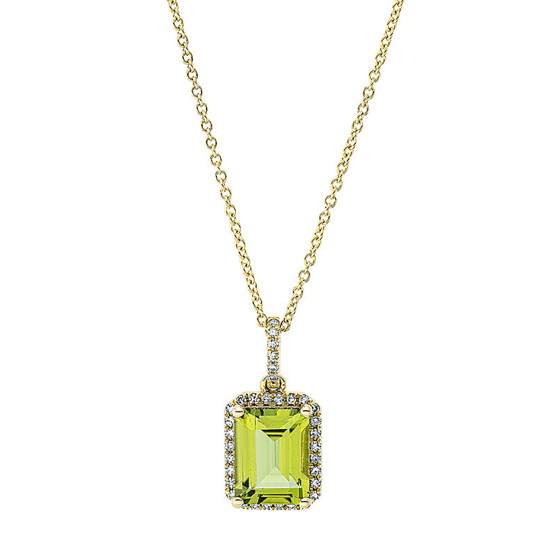 Collier mit Peridot  aus 750/-18 Karat Gelbgold mit 34 Diamanten 0
