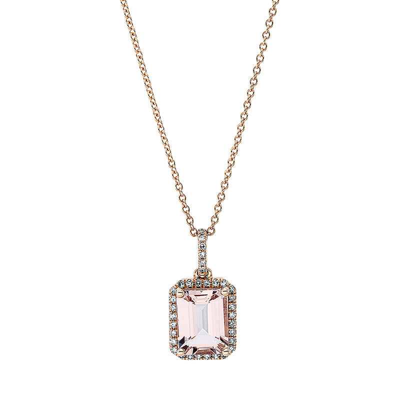 Collier mit Morganit  aus 750/-18 Karat Rotgold mit 34 Diamanten 0