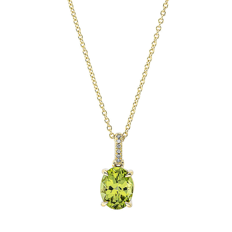 Collier mit Peridot  aus 750/-18 Karat Gelbgold mit 6 Diamanten 0