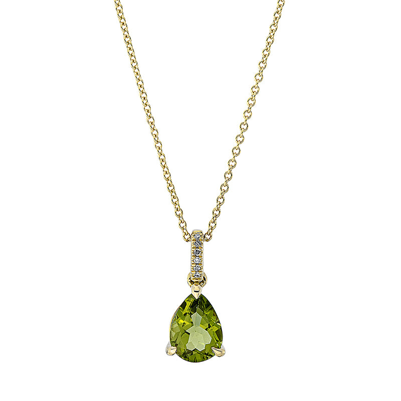 Collier mit Peridot  aus 750/-18 Karat Gelbgold mit 6 Diamanten 0