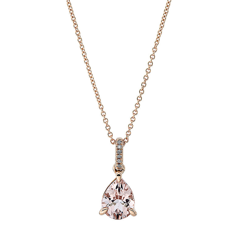 Collier mit Morganit  aus 750/-18 Karat Rotgold mit 6 Diamanten 0