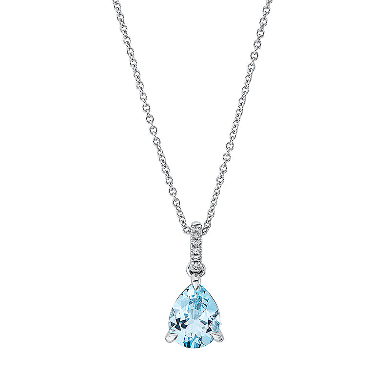 Collier mit Aquamarin  aus 750/-18 Karat Weißgold mit 6 Diamanten 0