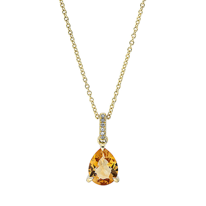 Collier mit Citrin  aus 750/-18 Karat Gelbgold mit 6 Diamanten 0