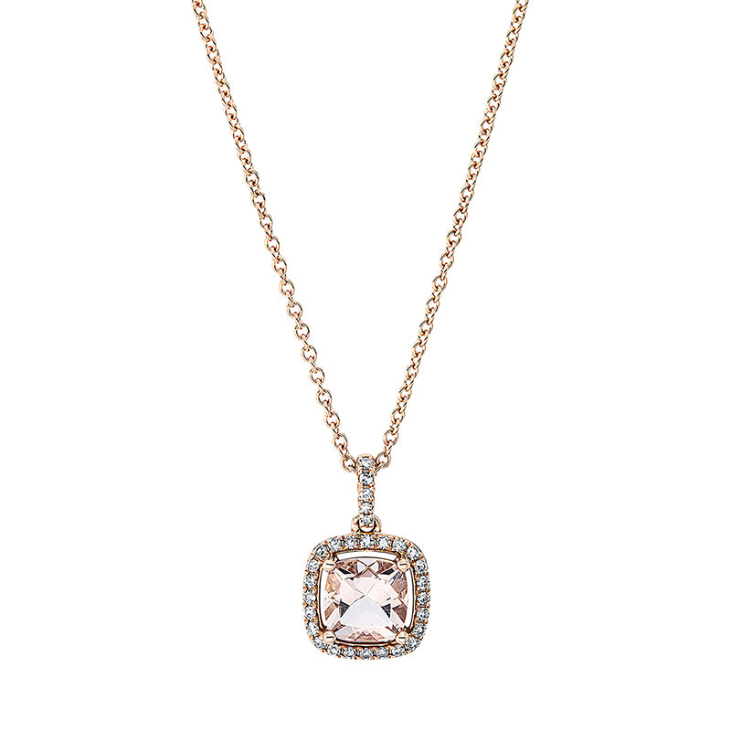 Collier mit Morganit  aus 750/-18 Karat Rotgold mit 29 Diamanten 0