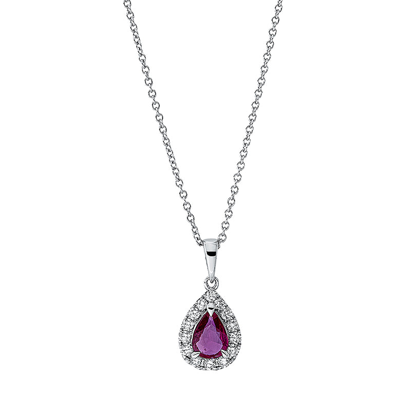 Collier mit Rubin  aus 750/-18 Karat Weißgold mit 14 Diamanten 0