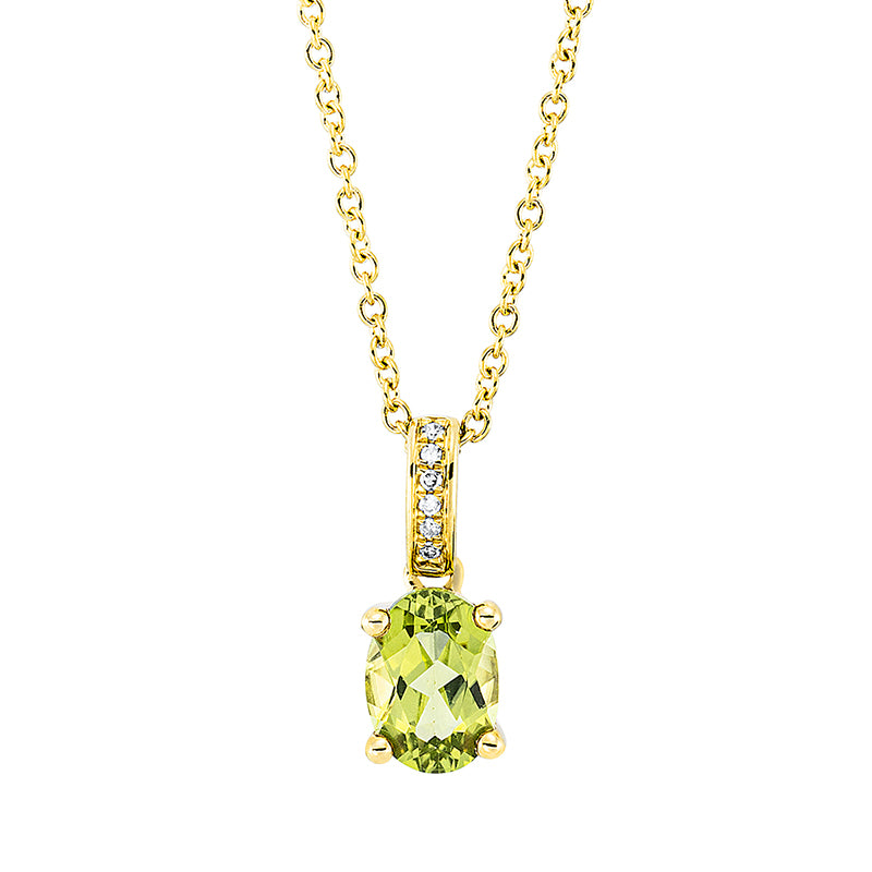 Collier mit Peridot  aus 750/-18 Karat Gelbgold mit 6 Diamanten 0