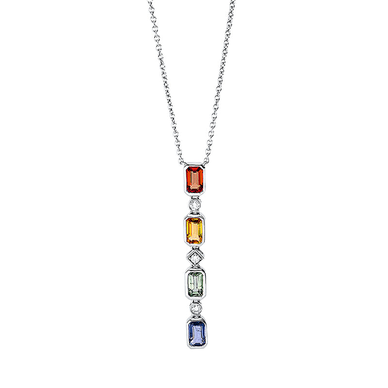Collier mit Saphir  aus 750/-18 Karat Weißgold mit 3 Diamanten 0
