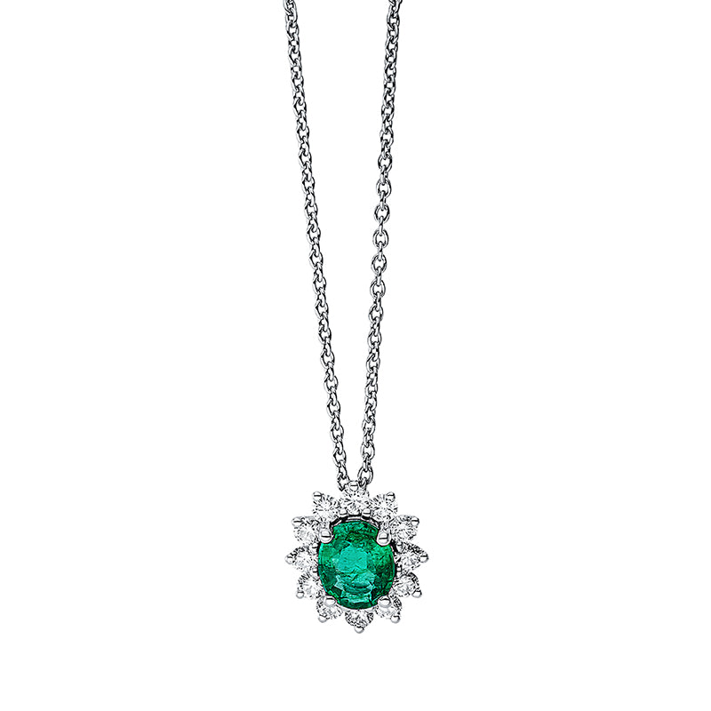 Collier mit Smaragd  aus 750/-18 Karat Weißgold mit 12 Diamanten 0