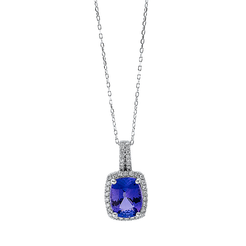 Collier mit Tansanit  aus 585/-14 Karat Weißgold mit 40 Diamanten 0