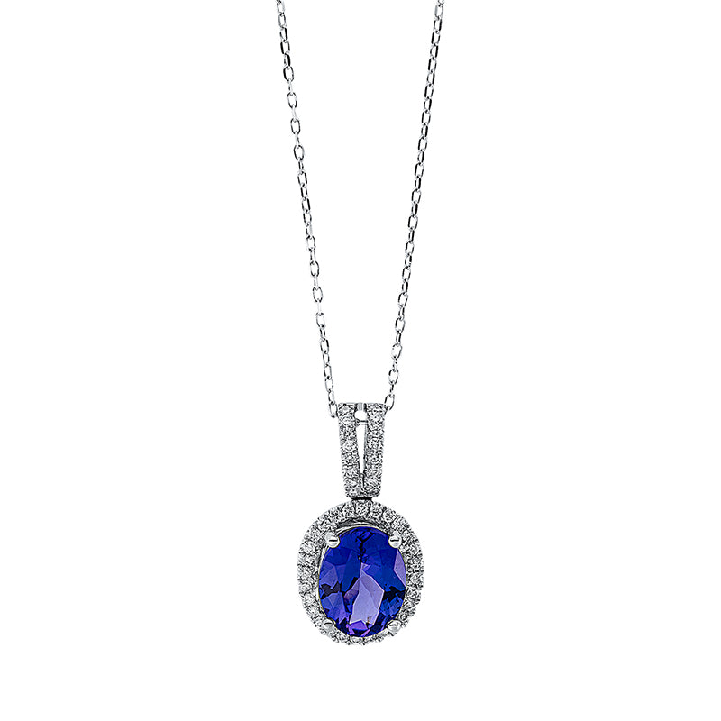 Collier mit Tansanit  aus 585/-14 Karat Weißgold mit 44 Diamanten 0