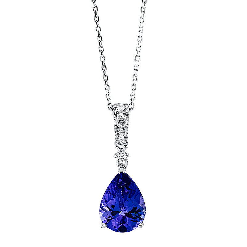 Collier mit Tansanit  aus 585/-14 Karat Weißgold mit 5 Diamanten 0