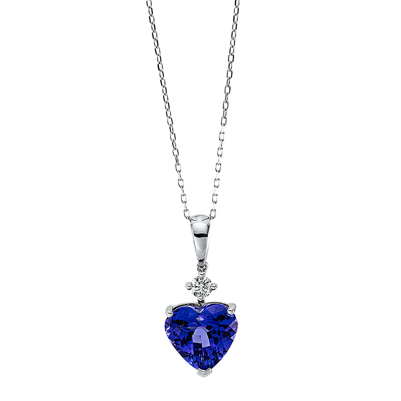 Collier mit Tansanit  aus 585/-14 Karat Weißgold mit 1 Diamant 0