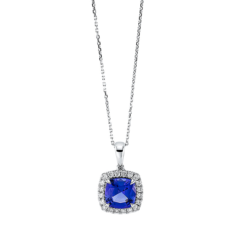 Collier mit Tansanit  aus 585/-14 Karat Weißgold mit 20 Diamanten 0