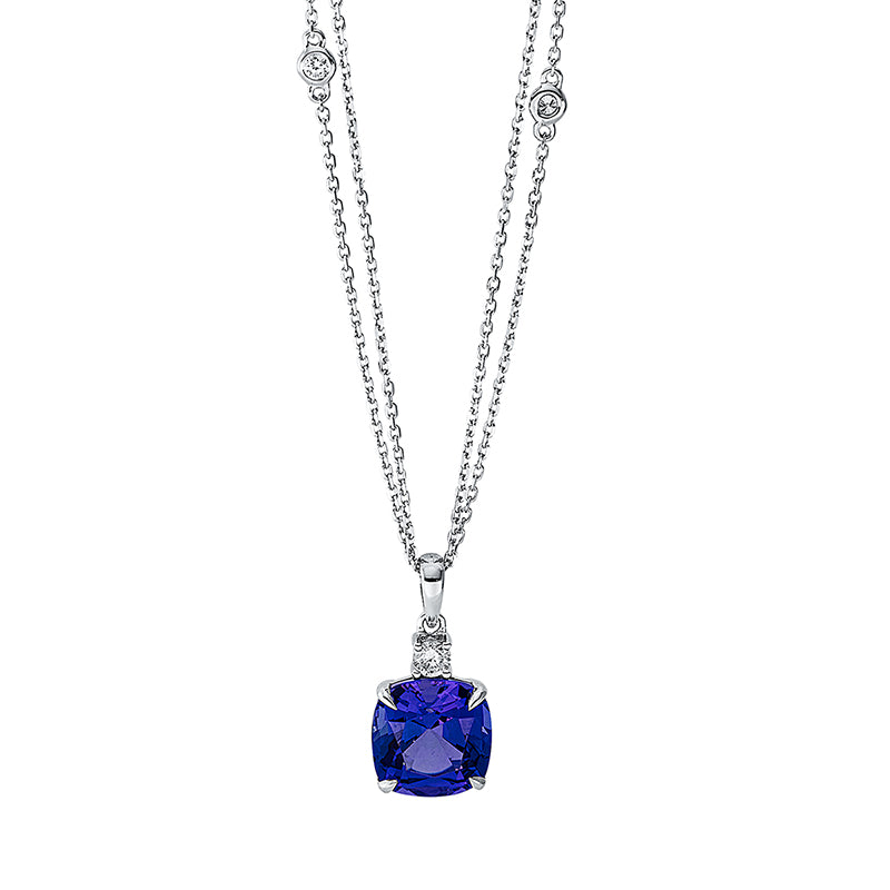 Collier mit Tansanit  aus 750/-18 Karat Weißgold mit 5 Diamanten 0