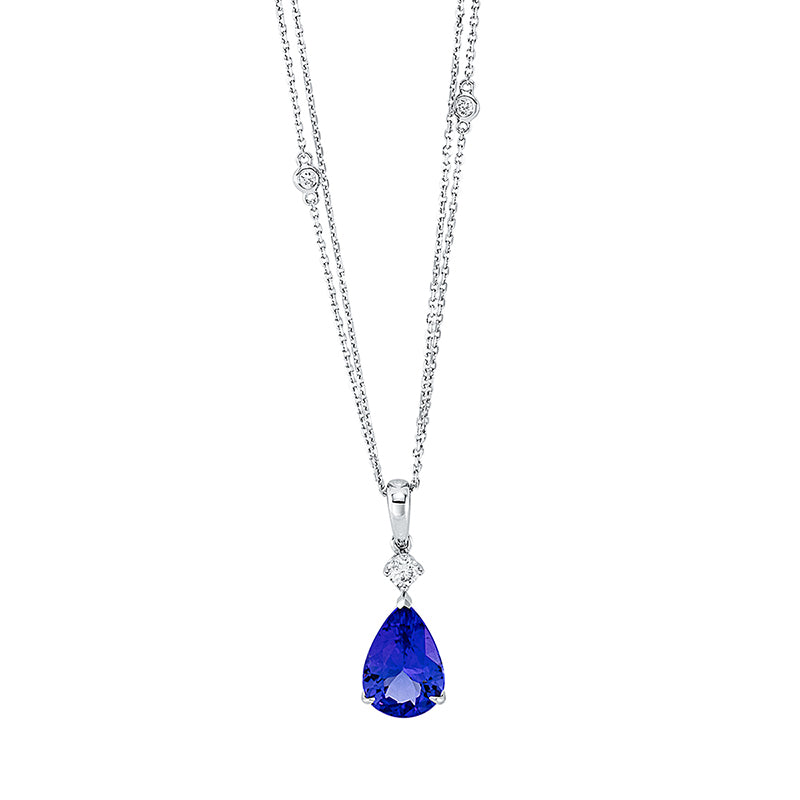Collier mit Tansanit  aus 750/-18 Karat Weißgold mit 5 Diamanten 0