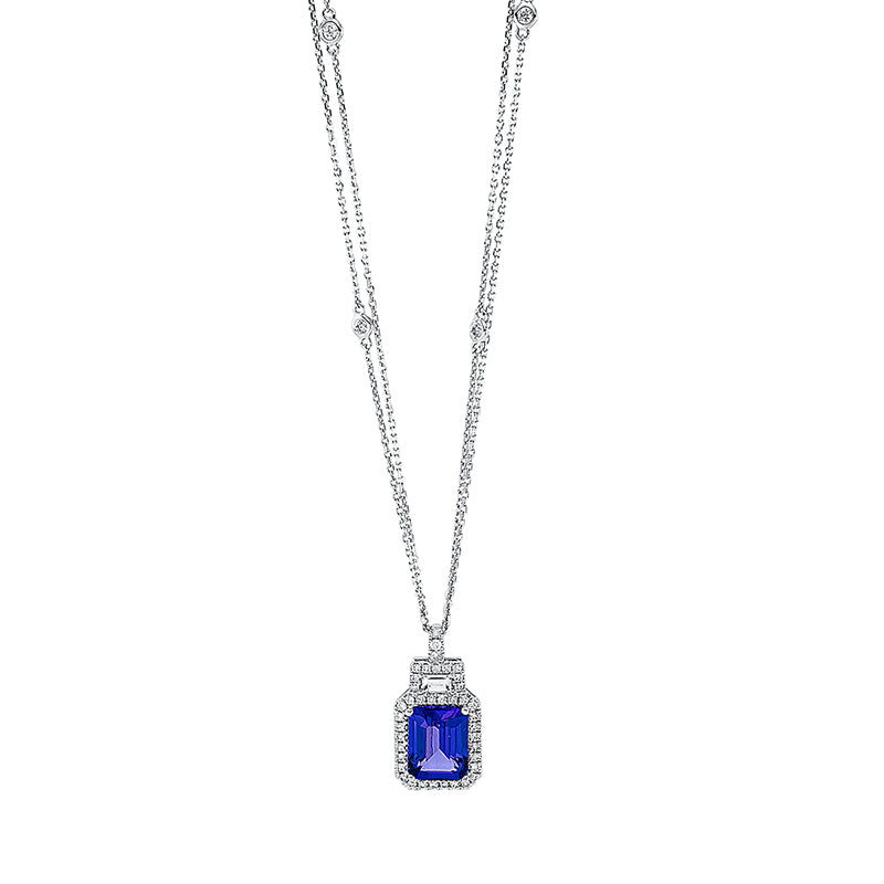 Collier mit Tansanit  aus 750/-18 Karat Weißgold mit 45 Diamanten 0