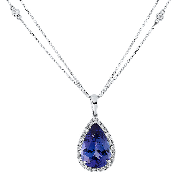 Collier mit Tansanit  aus 750/-18 Karat Weißgold mit 31 Diamanten 0