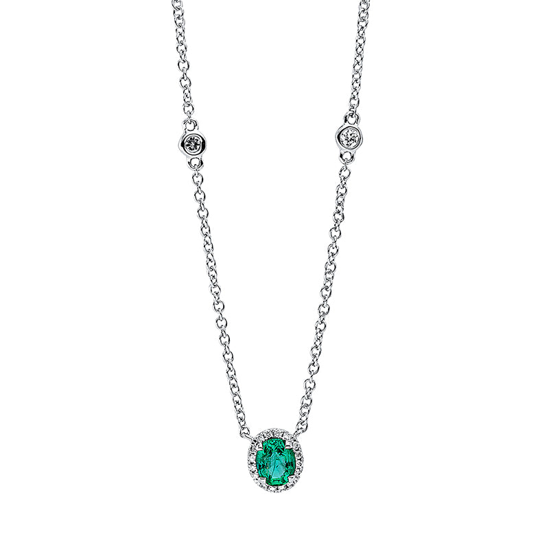 Collier mit Smaragd  aus 750/-18 Karat Weißgold mit 18 Diamanten 0