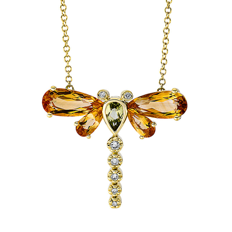 Collier mit Citrin  aus 750/-18 Karat Gelbgold mit 7 Diamanten 0