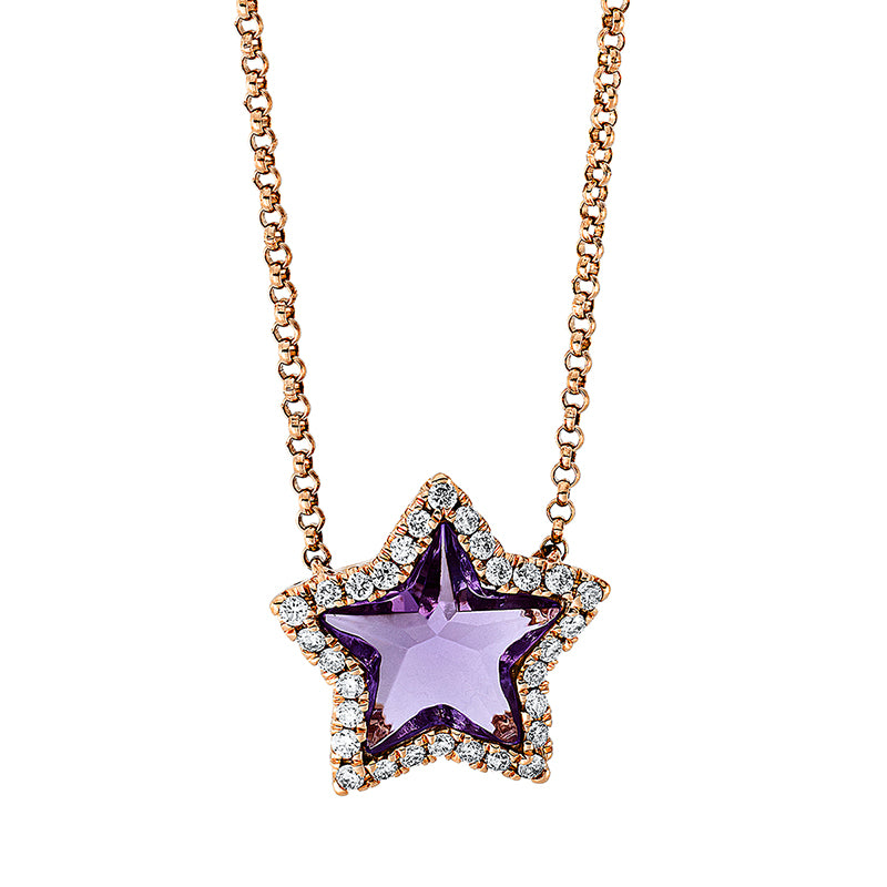 Collier mit Amethyst  aus 750/-18 Karat Rotgold mit 30 Diamanten 0