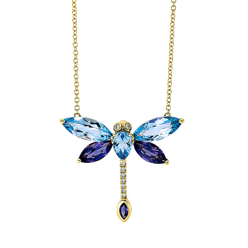 Collier mit Iolith  aus 750/-18 Karat Gelbgold mit 9 Diamanten 0