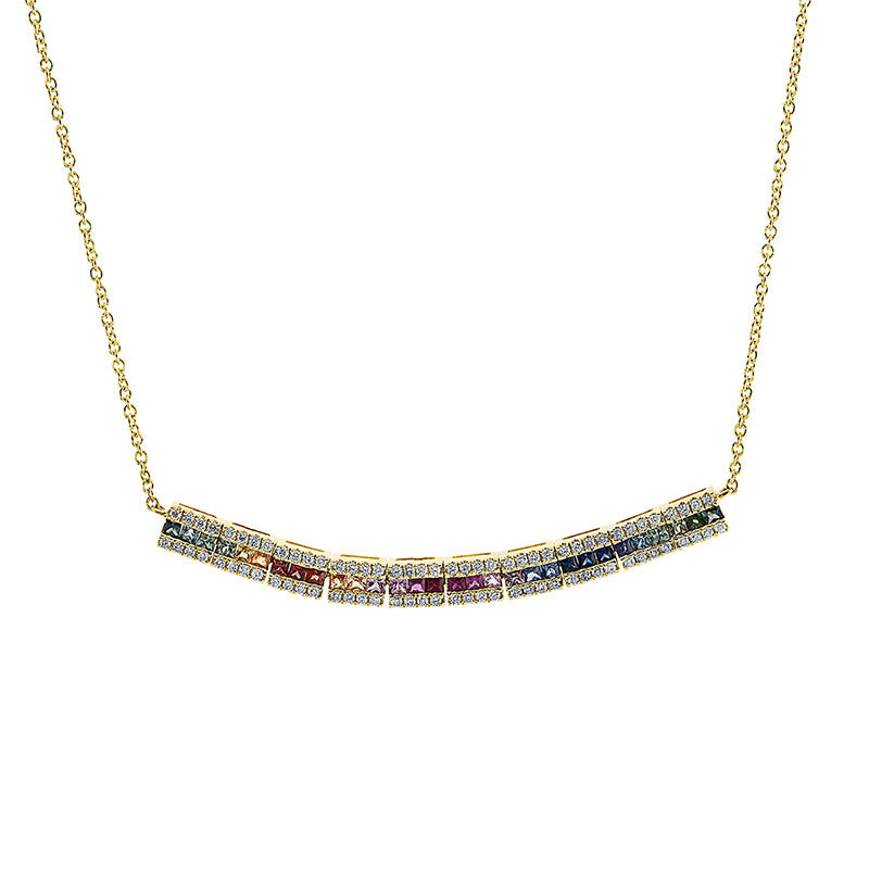 Collier mit Saphir  aus 750/-18 Karat Gelbgold mit 80 Diamanten 0