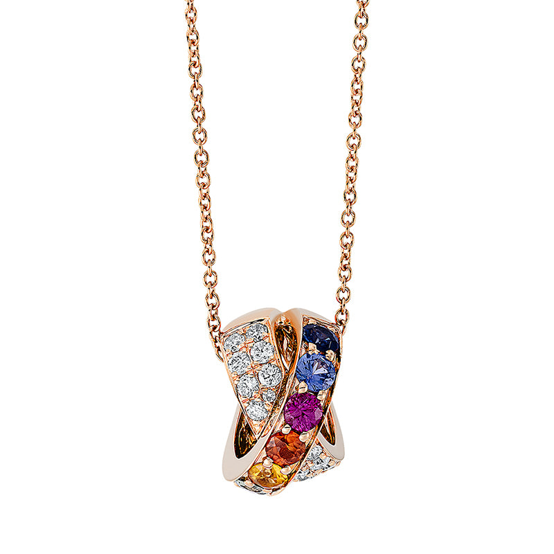 Collier mit Saphir  aus 750/-18 Karat Rotgold mit 16 Diamanten 0