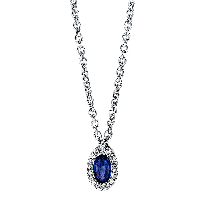 Collier mit Saphir  aus 750/-18 Karat Weißgold mit 18 Diamanten 0