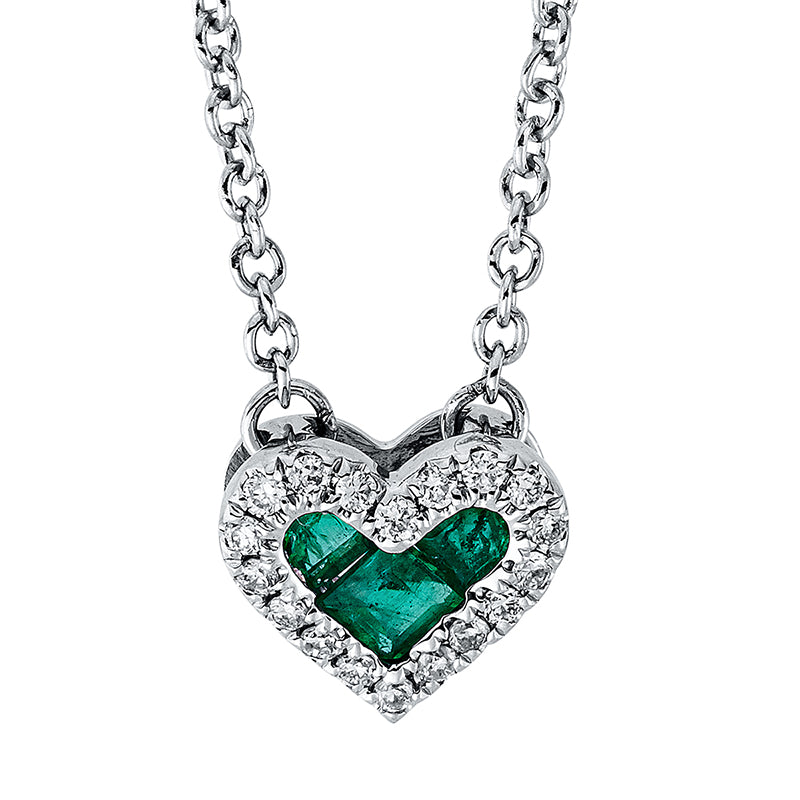 Collier mit Smaragd  aus 750/-18 Karat Weißgold mit 18 Diamanten 0
