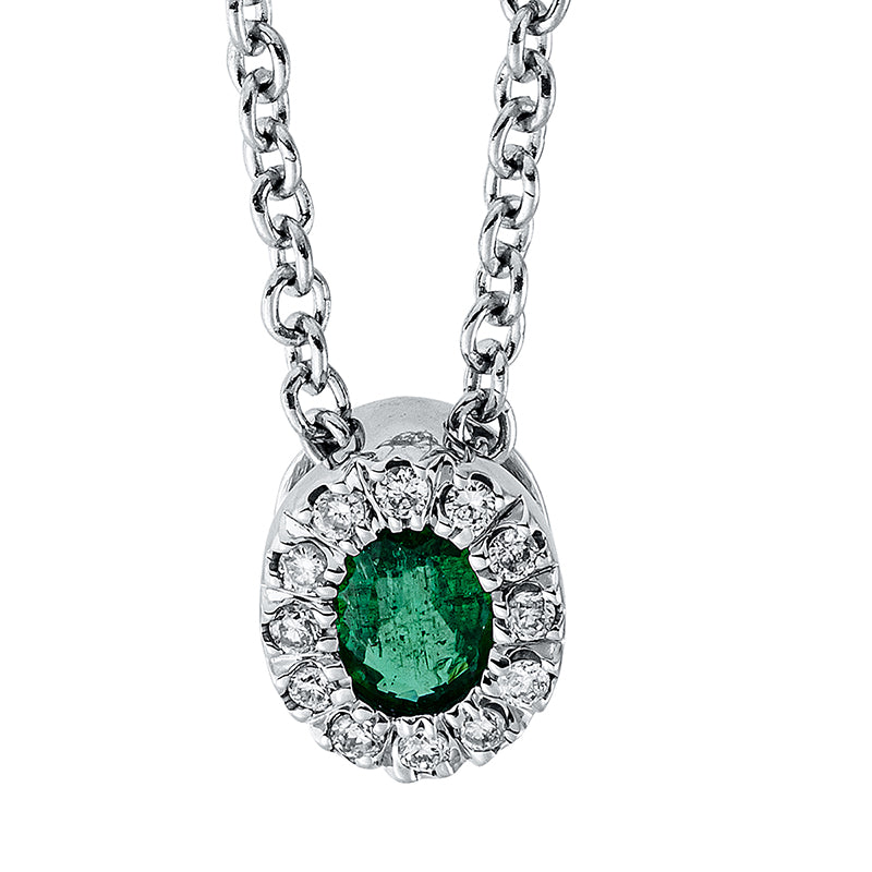 Collier mit Smaragd  aus 750/-18 Karat Weißgold mit 12 Diamanten 0