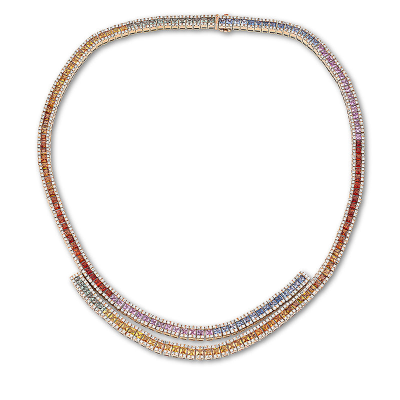 Collier mit Saphir  aus 750/-18 Karat Rotgold mit 700 Diamanten 4