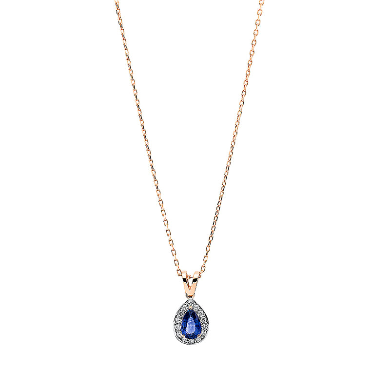 Collier mit Saphir  aus 750/-18 Karat Rotgold mit 14 Diamanten 0